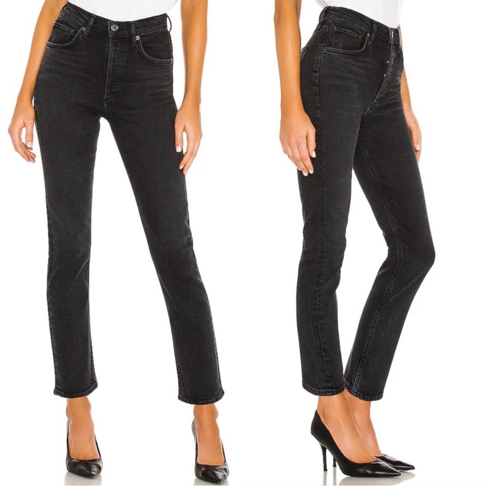 AGOLDE Riley Crop Faded Black Gray Straight Leg Denim Jeans Size 30 High Rise